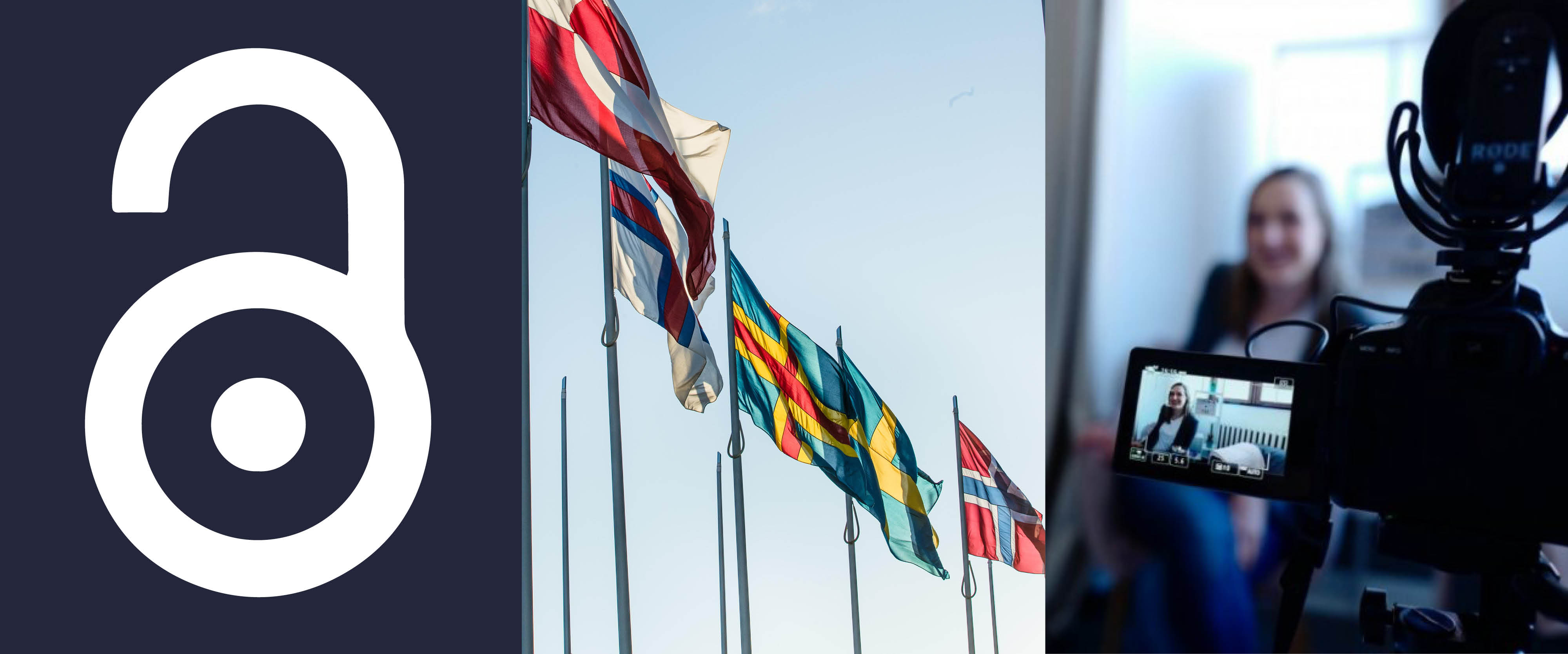 Collage of Open Access symbol, Nordic flags and an interview