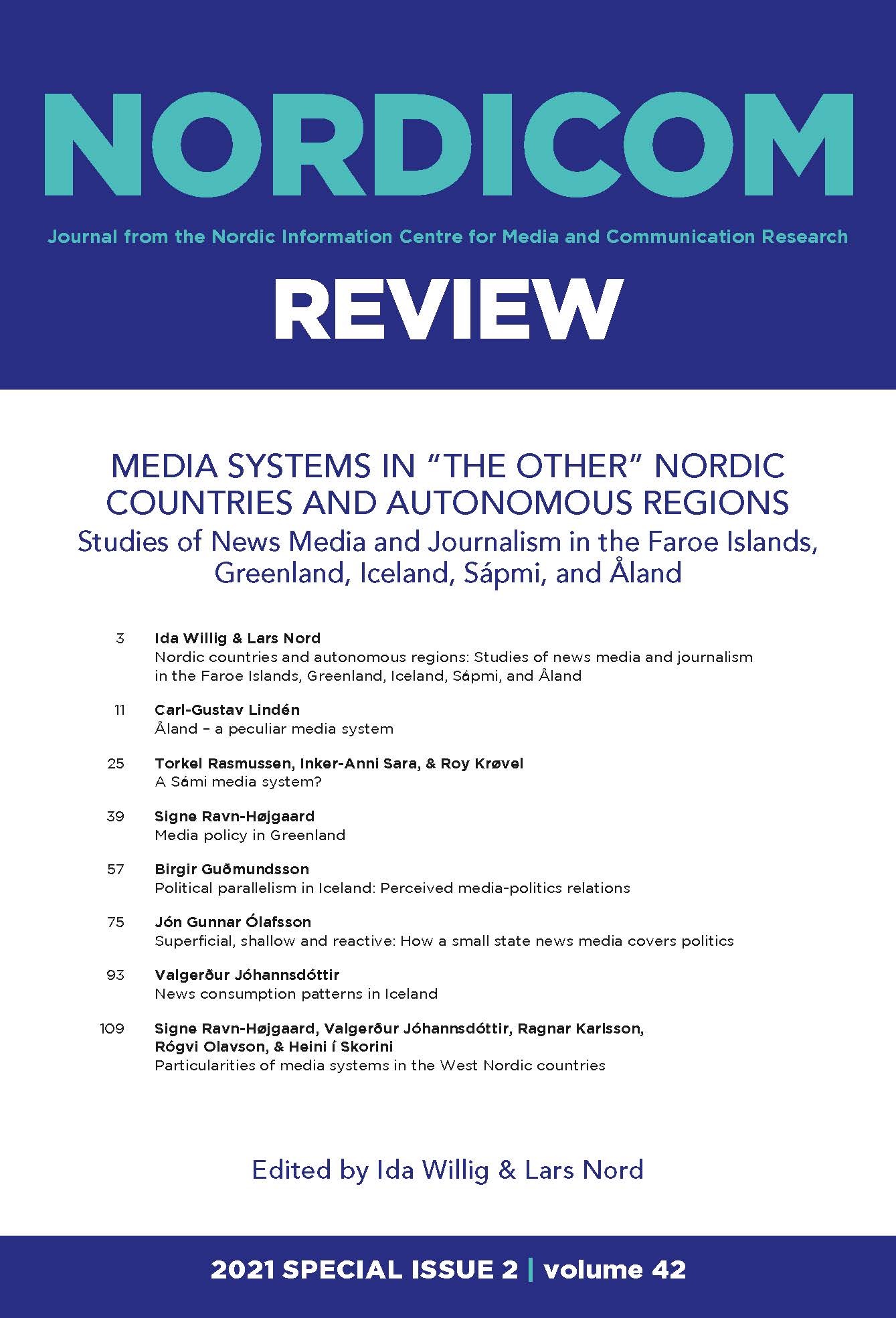 Cover of Nordicom Review 42 (S2) 2021.