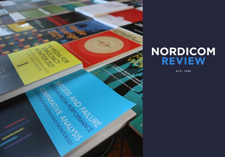 Photo of Nordicom publications and the cover of Nordicom Review.